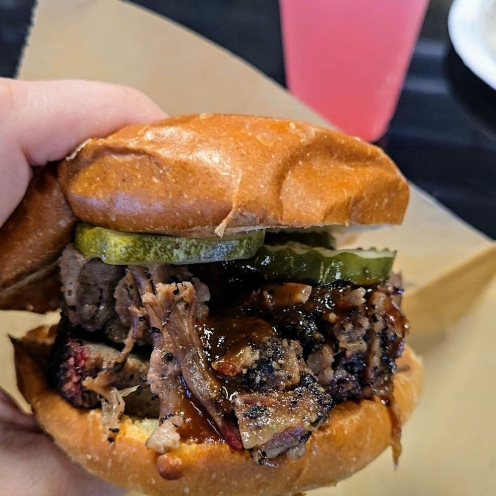Thompson Brewing - Brisket Burger and prickly pear drink - American Near Me - Riverside, California Thompson Brewing - Brisket Burger and prickly pear drink - American Near Me - Riverside, California