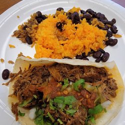 Chilango Taco Loco - Barbacoa taco with cilantro, onion, and a hot sauce with good heat. Plenty of meat. Rice and beans on the side.