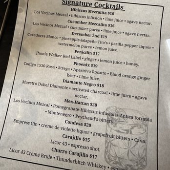 Origen - Cocktail Menu - Steakhouses Near Me - Gilbert, Arizona
