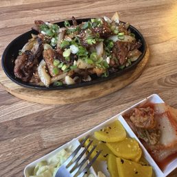 Pork bulgogi and sides (rice not pictured)