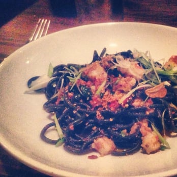 BoccaLupo - Black spaghetti with sausage, shrimp, and scallions. - Italian Near Me - Atlanta, Georgia