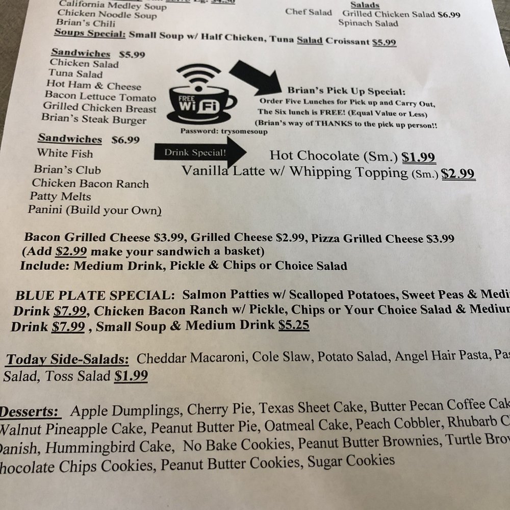Brian's Bistro & More - Menu - Coffee & Tea Near Me - Connersville, Indiana Brian's Bistro & More - Menu - Coffee & Tea Near Me - Connersville, Indiana