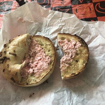 Blazin' Bagelz - Got an onion bagel with strawberry cream cheese.. would have liked some more cream cheese though. - Bagels Near Me - Gilroy, California Blazin' Bagelz - Got an onion bagel with strawberry cream cheese.. would have liked some more cream cheese though. - Bagels Near Me - Gilroy, California