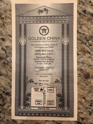 Menu photo 5 Golden China Chinese Restaurant Covington, LA