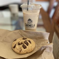 Carmela Coffee - Parkland - Iced latte and chocolate chip cookie