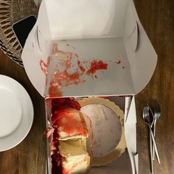 Surprise delicious Strawberry Cheesecake for Astoria friends in LA shifted in flights. Yet they couldn't wait to share together as planned!