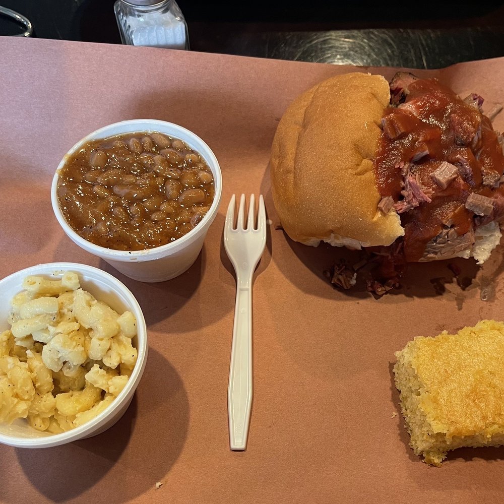 Beef Brisket Platter  Sides: Cornbread, Baked Beans, Mac & Cheese