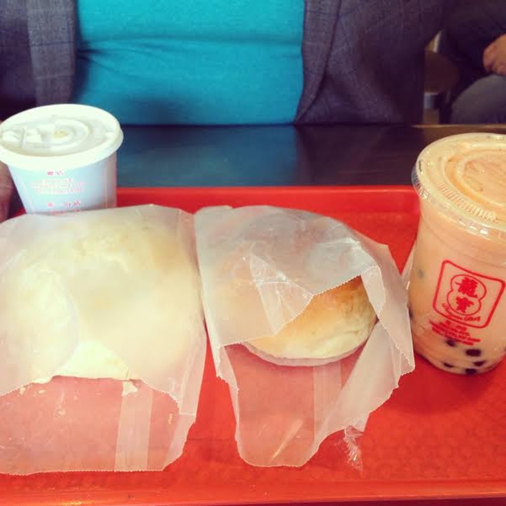 Dragon Bay Bakery - Pork Bun, Sweet bun (don't know the correct names) a coffee and a papaya drink. - Bakeries Near Me - Brooklyn, New York