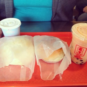 Dragon Bay Bakery - Pork Bun, Sweet bun (don't know the correct names) a coffee and a papaya drink. - Bakeries Near Me - Brooklyn, New York