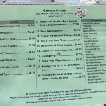 Gateway Kitchen - Menu as of March 1, 2025 - Filipino Near Me - Daly City, California