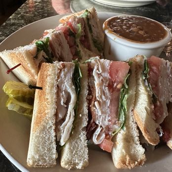 No Frill Bar and Grill - Turkey Club Sandwich with baked beans-all delicious - American Near Me - Norfolk, Virginia No Frill Bar and Grill - Turkey Club Sandwich with baked beans-all delicious - American Near Me - Norfolk, Virginia