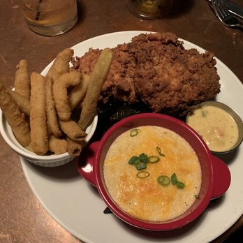 Shango New Orleans Bistro / Wine Bar - Buttermilk Fried Chicken ,grits and pickle fries - Cajun/Creole Near Me - Buffalo, New York Shango New Orleans Bistro / Wine Bar - Buttermilk Fried Chicken ,grits and pickle fries - Cajun/Creole Near Me - Buffalo, New York