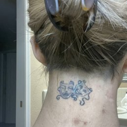 Masks Back Of Neck Tattoo Before Revamp By Bryan @ Cruz Creations Masks Back Of Neck Tattoo Before Revamp By Bryan @ Cruz Creations