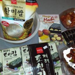 What I bought my first shopping trip there :)  Dried seaweed, rice, cucumber kimchi, fresh kimchi, kimbap, mochi, and a bowl!