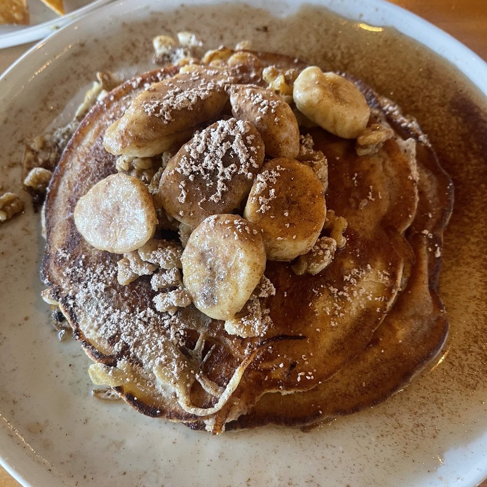 Lovely Day Cafe - Bananas Foster Pancakes...SO GOOD! Not to sweet with perfect flavor! - Breakfast & Brunch Near Me - Bedford, Texas