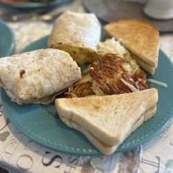 Mandy's Diner - Breakfast Burrito with hash browns and toast