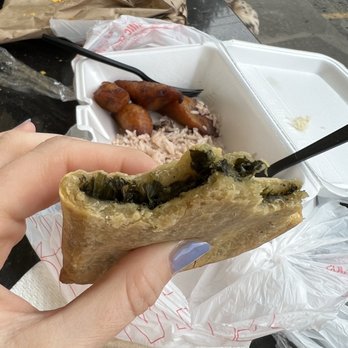 Sweet Spice - Spinach patty, rice & peas & plantains - Caribbean Near Me - Savannah, Georgia