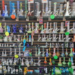 Assorted glass pipes for sale at Waterbeds n Stuff on North High Street