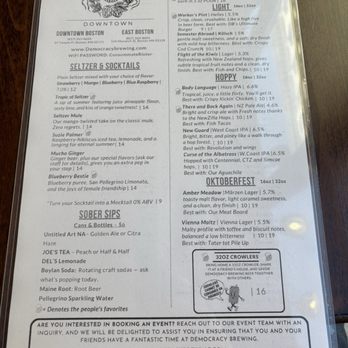 Democracy Brewing - Drink menu - American Near Me - Boston, Massachusetts