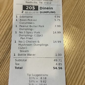 Dumpling House - the bill - Chinese Near Me - Nashville, Tennessee