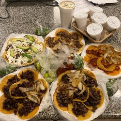 Tacos Las Brasas - 2 Orders of Fajitas, 1 of Bistek, 1 of Al Pastor, 1 of (special w/ avocado + cheese). Frijoles come with each order + Large cup of Frijoles.