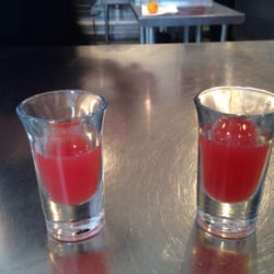 The Weekly Juicery - They give you samples of whatever juice you want to try in these shot glasses.