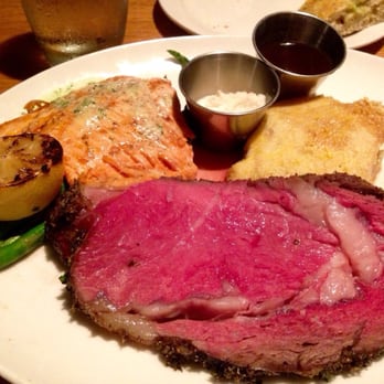 Horatio's - Rock Salt Roasted Prime Rib and Grilled Salmon. Barely touched it. Best part was the Potato Au Gratin, but salty. $45.95 - Seafood Near Me - San Leandro, California Horatio's - Rock Salt Roasted Prime Rib and Grilled Salmon. Barely touched it. Best part was the Potato Au Gratin, but salty. $45.95 - Seafood Near Me - San Leandro, California