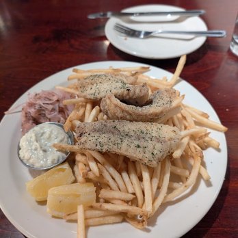 Prima Bistro - Fish frites (semolina crusted rockfish, fennel-red onion slaw, french fries, caper remoulade.) - American Near Me - Langley, Washington Prima Bistro - Fish frites (semolina crusted rockfish, fennel-red onion slaw, french fries, caper remoulade.) - American Near Me - Langley, Washington