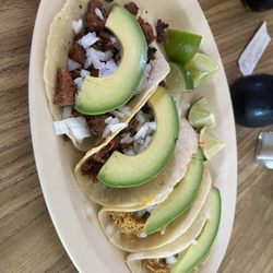 Tacos Mi Pueblo - Al Pastor and Chicken tacos with avocado.