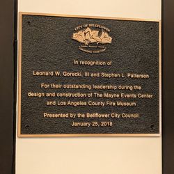 The Mayne Events Center - Recognition plaque by the front door