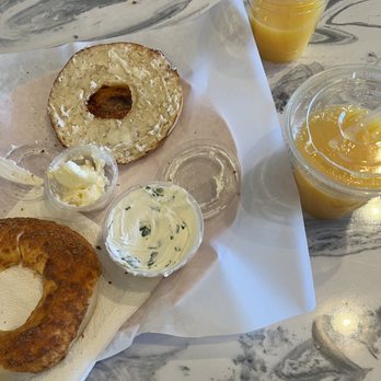 Bagel Kitchen - Cheddar bagel with amazing green onion cream cheese - Bagels Near Me - Pacific Grove, California