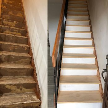 JAX Painting & Renovations - This laminate stairway, was cracked and deteriorated. We replaced it for real wood, and a nice look that was a site to see as you got home. - Painters Near Me JAX Painting & Renovations - This laminate stairway, was cracked and deteriorated. We replaced it for real wood, and a nice look that was a site to see as you got home. - Painters Near Me