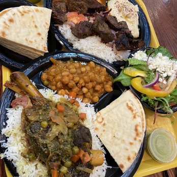 Baba Ghannouj Mediterranean Bistro - three plates of food - Middle Eastern Near Me - Cary, North Carolina Baba Ghannouj Mediterranean Bistro - three plates of food - Middle Eastern Near Me - Cary, North Carolina