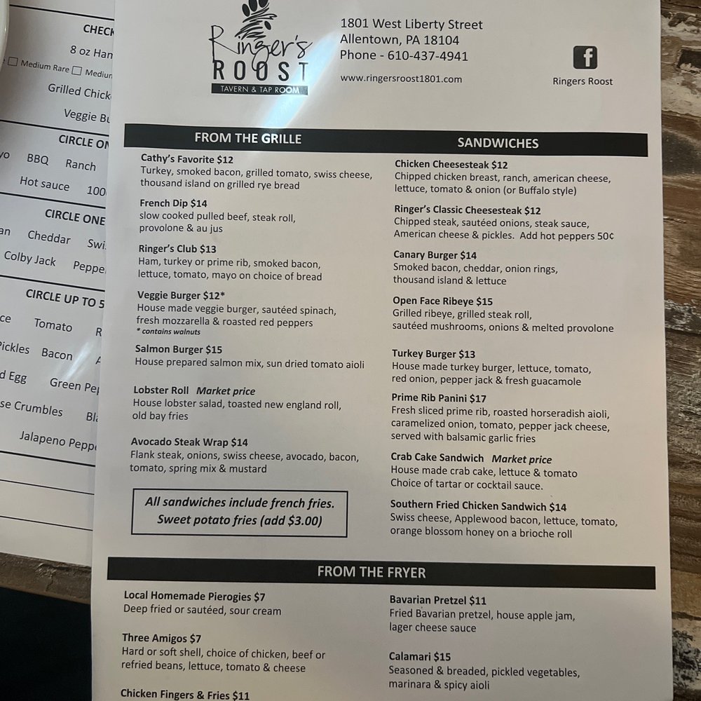 Front of menu Front of menu