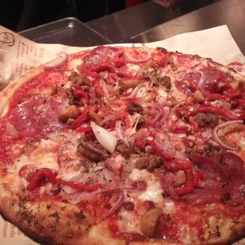 Blaze Pizza - Bacon, Meatball, Salami, Roasted Garlic, Roasted Red Peppers, Garlic, Red Onion, Pizza - Pizza Near Me - College Park, Maryland Blaze Pizza - Bacon, Meatball, Salami, Roasted Garlic, Roasted Red Peppers, Garlic, Red Onion, Pizza - Pizza Near Me - College Park, Maryland