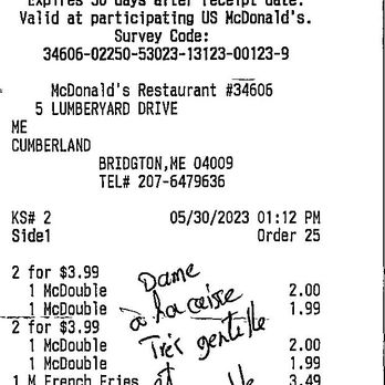 McDonald's - 30 mai 2023 / $12.39 Dame à la caisse très gentille. - Fast Food Near Me - Bridgton, Maine McDonald's - 30 mai 2023 / $12.39 Dame à la caisse très gentille. - Fast Food Near Me - Bridgton, Maine