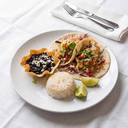 Morenas Mexican Cuisine - Two seafood tacos with shrimp, octopus, or fish on homemade tortillas with cabbage, chipotle aioli, mango relish. Served with rice and beans