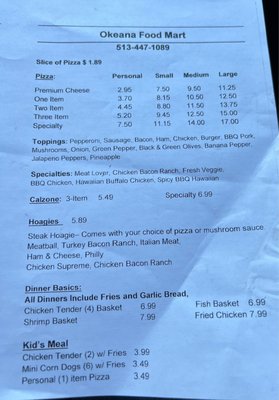 Menu photo 2 Okeana Food Mart Okeana, OH Menu photo 2 Okeana Food Mart Okeana, OH