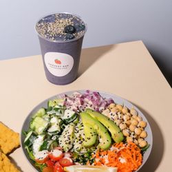 The Harvest Bar - Mediterranean Bowl with a smoothie