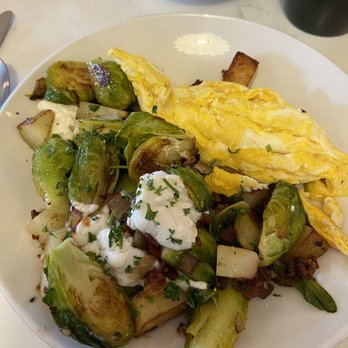 Standish Cafe - Brussel Sprout Hash has diced yukons, pancetta, garlic, onion and the goat cheese is perfect - Breakfast & Brunch Near Me - Minneapolis, Minnesota