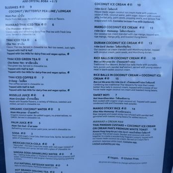 Manaao - Menu beverages & desserts - Thai Near Me - Tustin, California