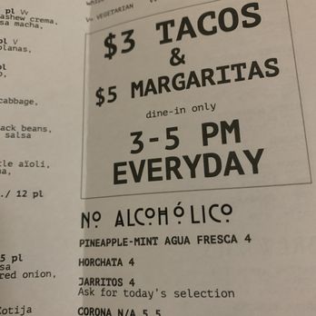 Xaco Taco - new happy hour deals! $3 tacos (instead of $2) but margaritas are $5- still a great deal! - Mexican Near Me - Providence, Rhode Island Xaco Taco - new happy hour deals! $3 tacos (instead of $2) but margaritas are $5- still a great deal! - Mexican Near Me - Providence, Rhode Island