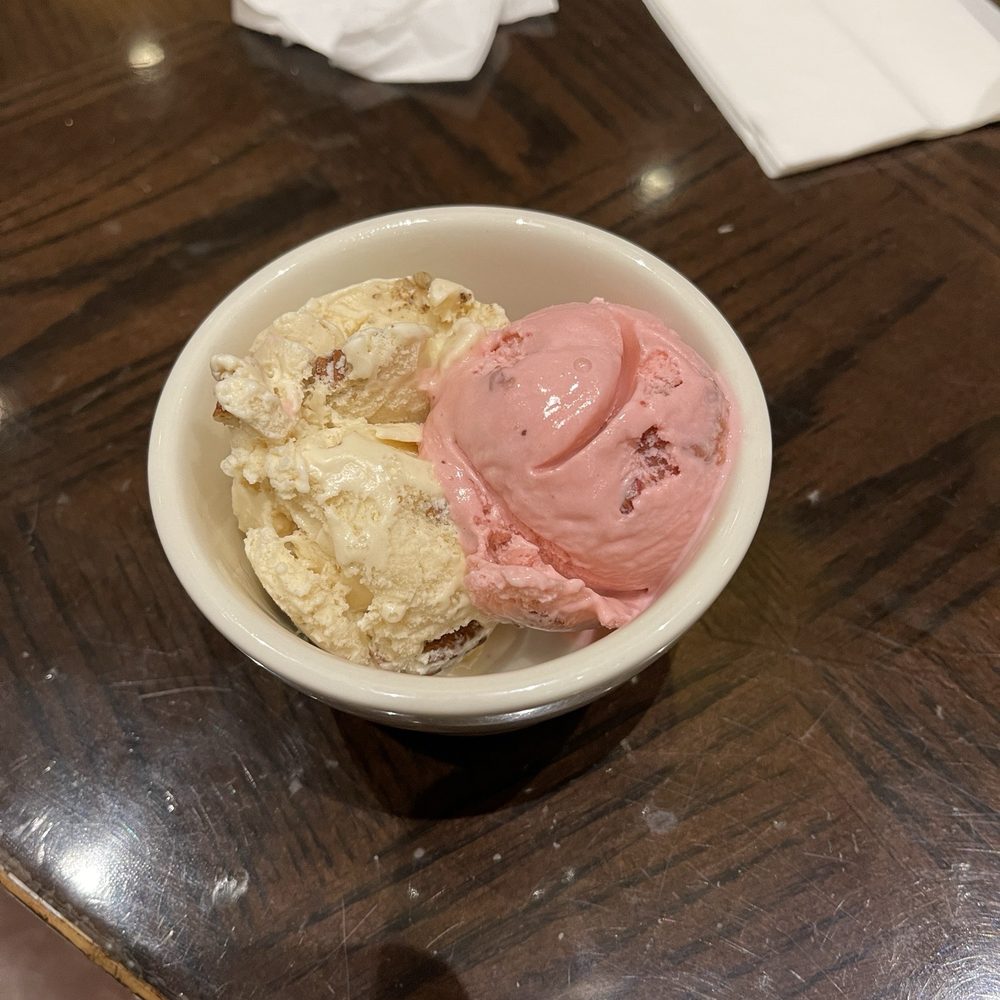 Butter pecan and strawberry icecream