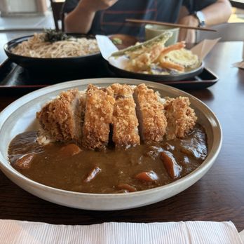 Sumire - Curry don with kurobuta pork. *delicious.* Cold tempura soba in the back. - Japanese Near Me - Laguna Niguel, California Sumire - Curry don with kurobuta pork. *delicious.* Cold tempura soba in the back. - Japanese Near Me - Laguna Niguel, California