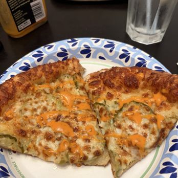 The Sizzling Pizza - THE NEXT DAY: toasted up the pizza again and added Trader Joe's peri peri hot sauce to it. - Pizza Near Me - Santee, California