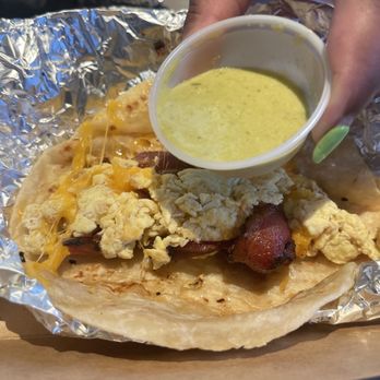 Twisted Trompo - Egg, Cheese & Meat Taco (bacon)...my favorite - Mexican Near Me - Dallas, Texas