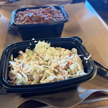 Mission BBQ - Pint of cold slaw which is coleslaw.  And baked beans. - Barbeque Near Me - Surprise, Arizona