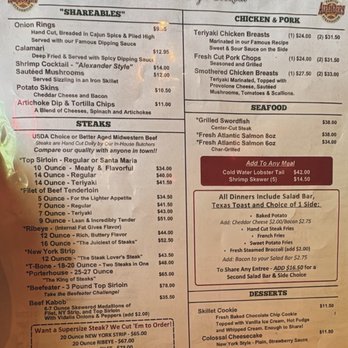 Alexander's Steakhouse - Menu - Steakhouses Near Me - Peoria, Illinois Alexander's Steakhouse - Menu - Steakhouses Near Me - Peoria, Illinois