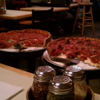 Zachary's Chicago Pizza - Mmmm spinach and cheese pizza on the left and meat lovers on the right :) - Pizza Near Me - Berkeley, California