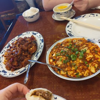 Sichuan Pavilion - Mapo Toufu ($15), Kung Pao Chicken ($16), Egg Drop Soup ($4.50), and Pork Bun ($6.50) - Szechuan Near Me - Washington, DC, District of Columbia